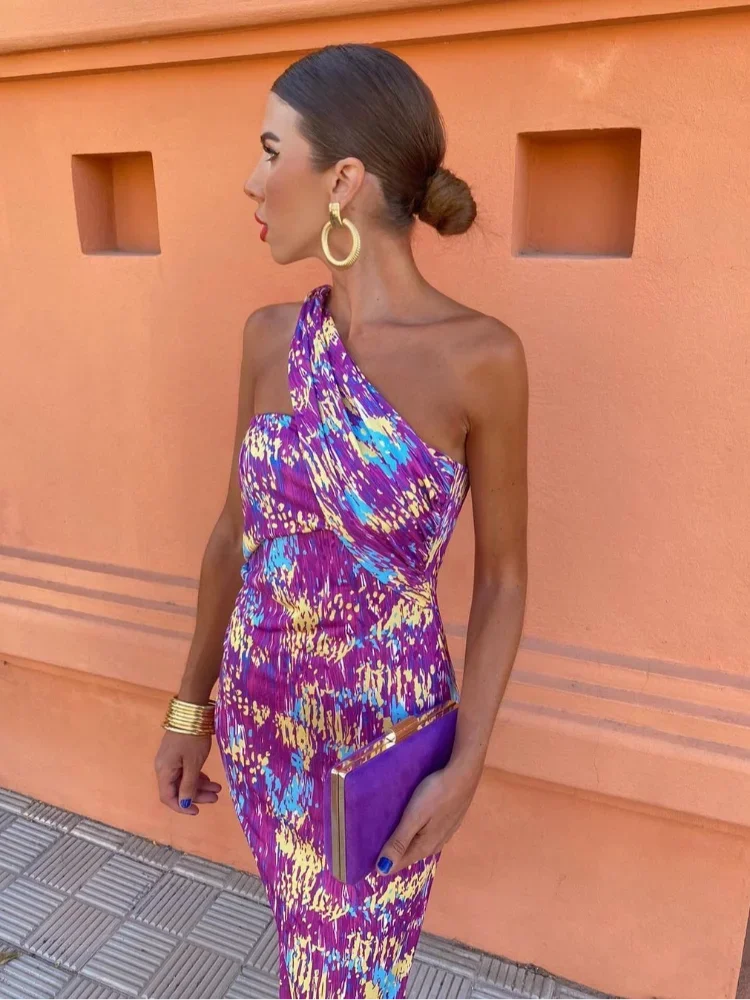 Svetlena | Vestido Maxi Estampado de Un Hombro