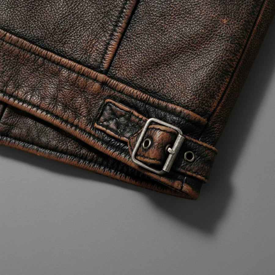Samer | Chaqueta Moto Marrón Con Cremallera Hombre