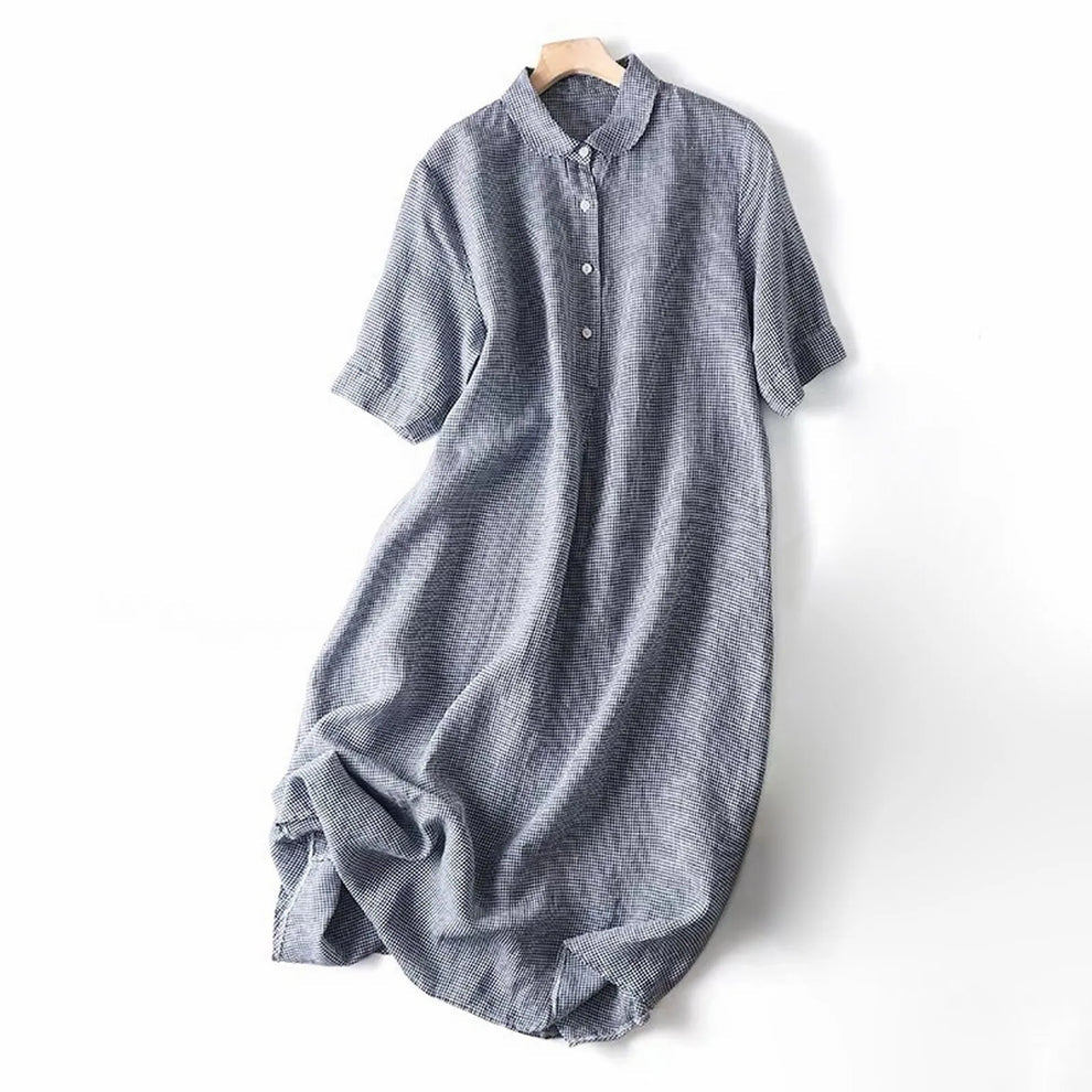 Luretta | Vestido midi de Manga Corta con Cuello a Cuadros