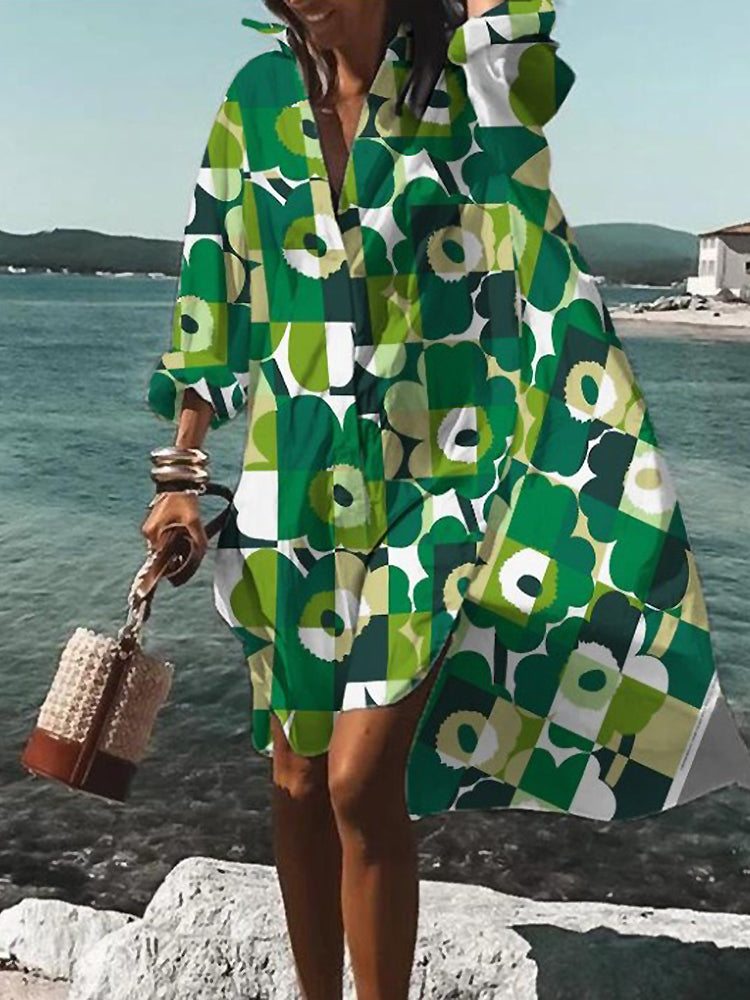 Calogera | Vestido Camisero de Corte Holgado Con Estampado Geométrico