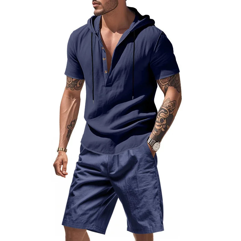 Wiliam - Conjunto de Camiseta Con Capucha y Pantalones Cortos de Manga Corta