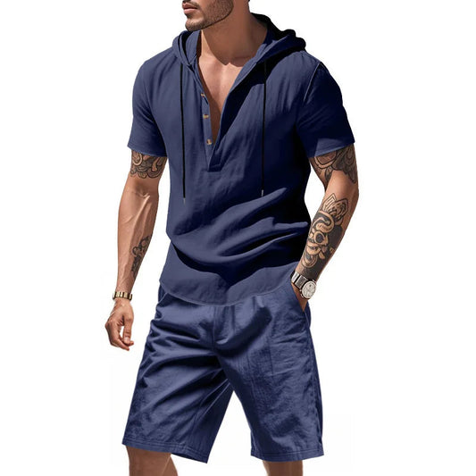 Wiliam - Conjunto de Camiseta Con Capucha y Pantalones Cortos de Manga Corta