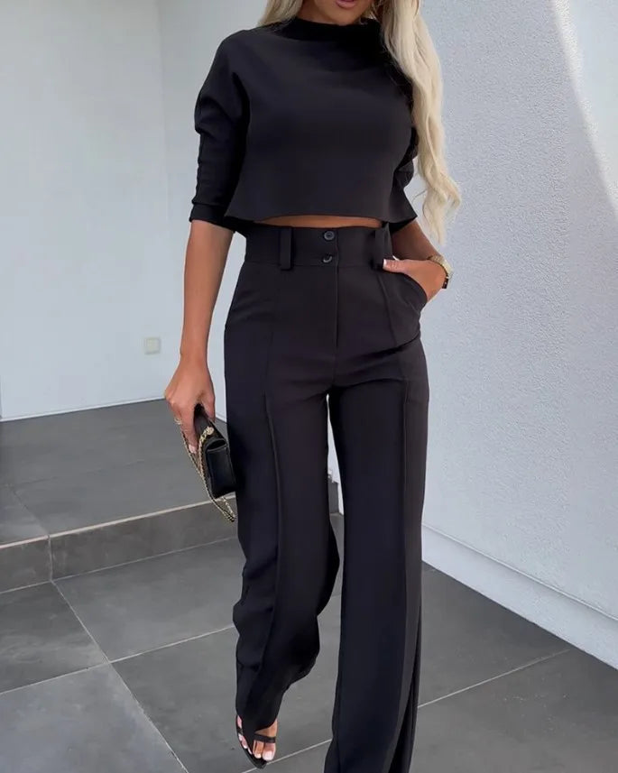 Noliya | Conjunto De Pantalón De Pierna Ancha Y Top Corto