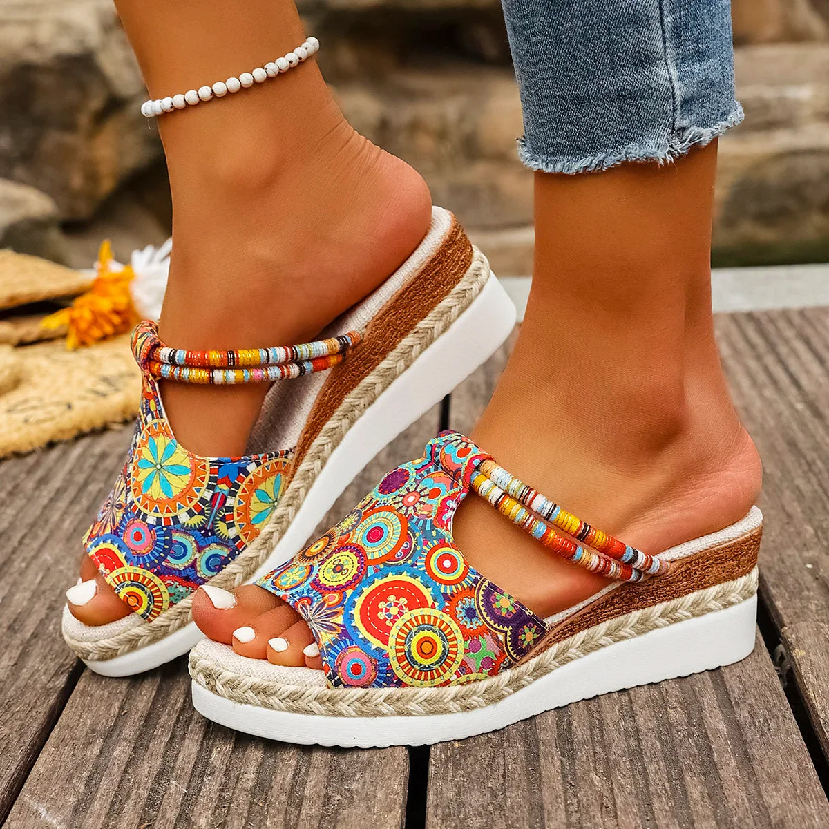 Raiza | Sandalias De Plataforma Con Puntera Abierta Y Estampado