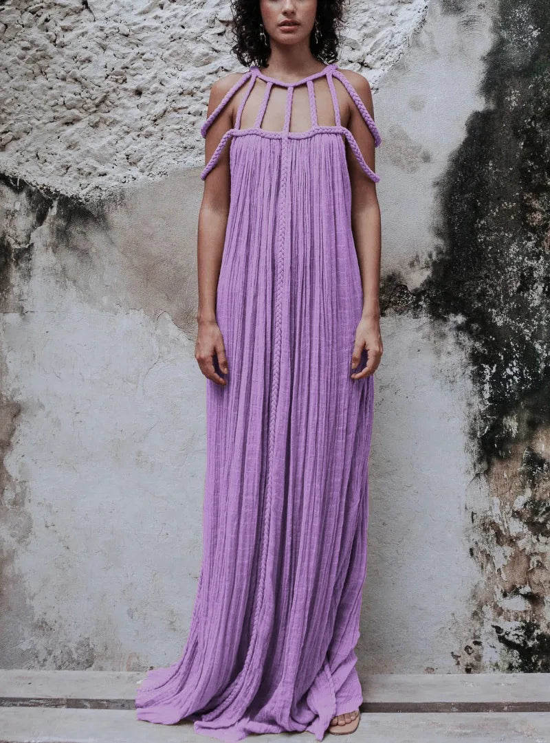 Nuriya | Vestido Largo Sin Mangas, Con Tirantes Y Pliegues, De Corte Fluido