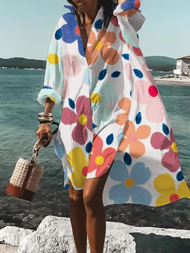 Calogera | Vestido Camisero de Corte Holgado Con Estampado Geométrico