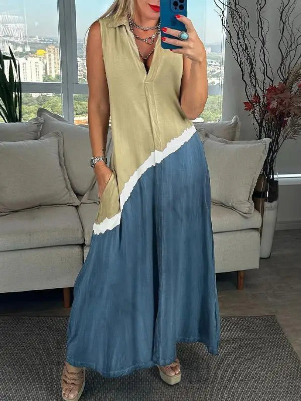 Meleana - Vestido Largo Sin Mangas Con Cuello en V y Efecto tie-Dye