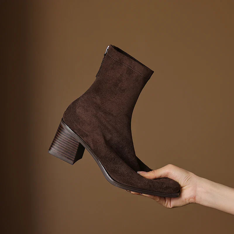 Sheley - Botines de Ante Con Tacón Grueso