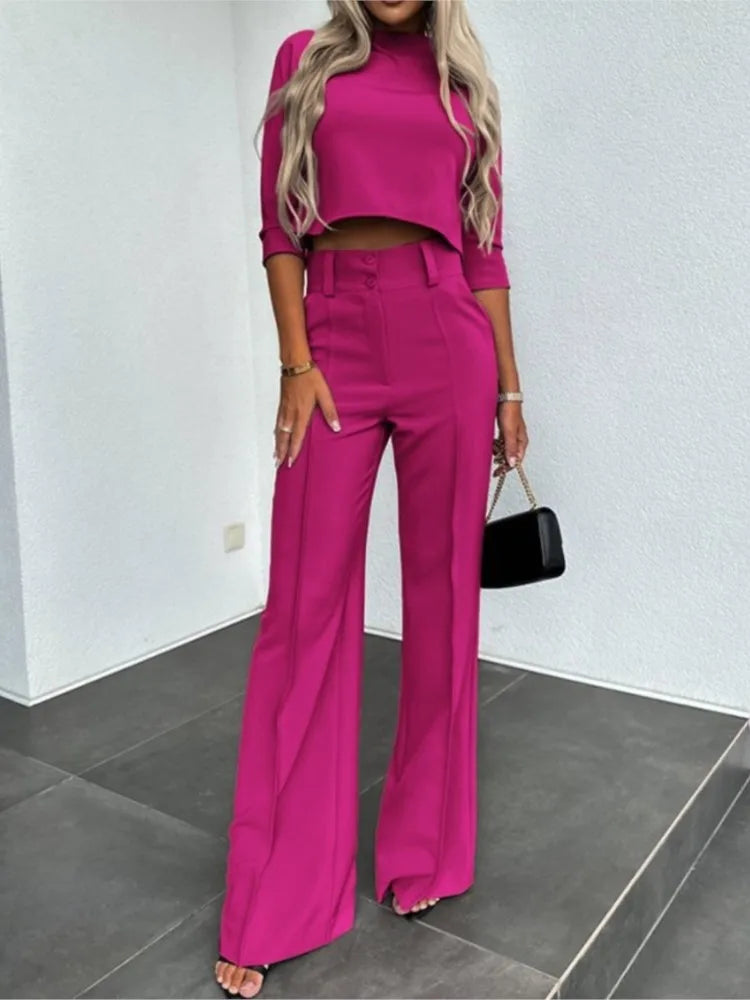 Noliya | Conjunto De Pantalón De Pierna Ancha Y Top Corto