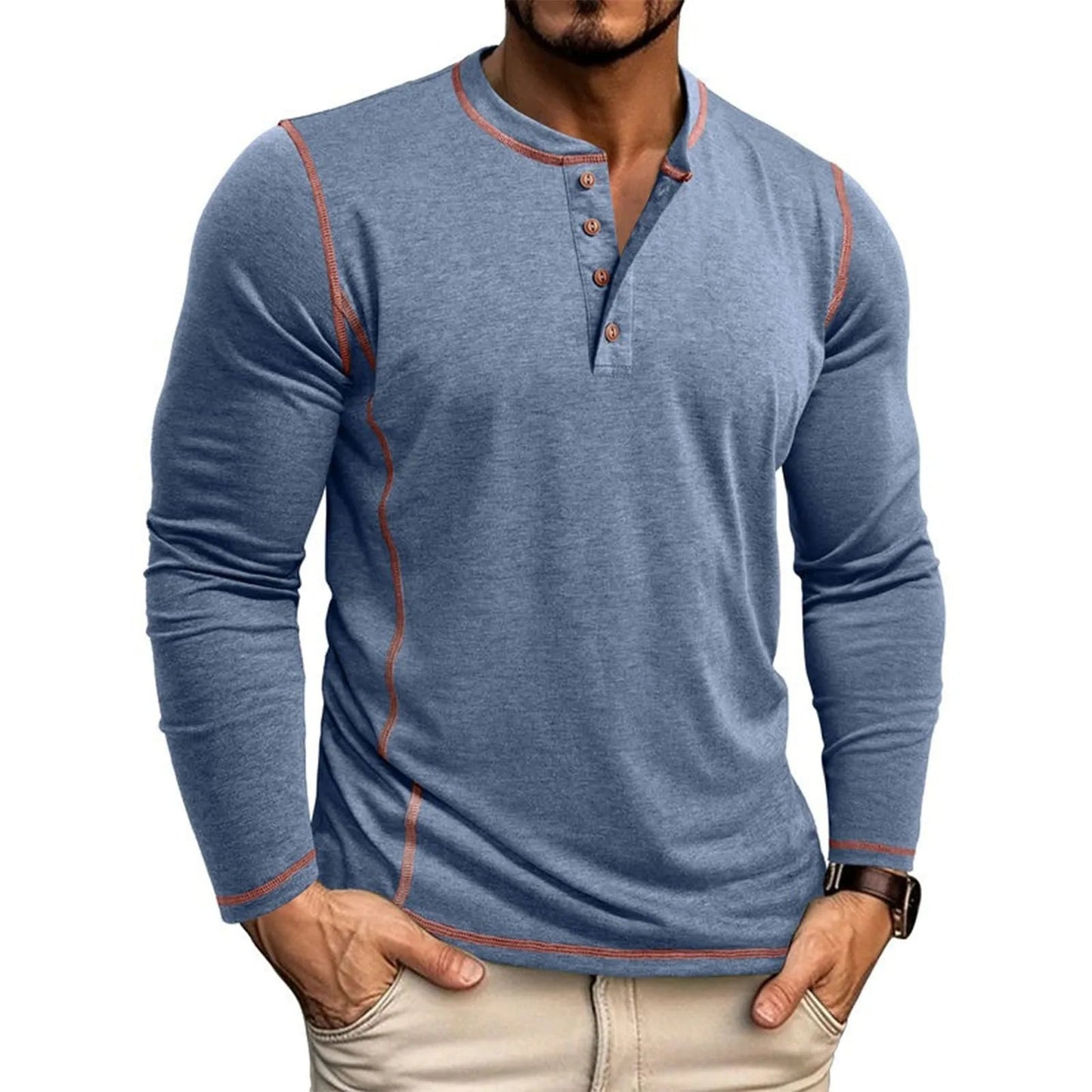 Chuck | Camiseta Henley De Manga Larga Con Costuras en Contraste