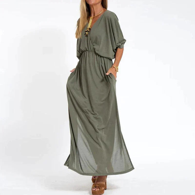 Vesna | Vestido Largo Con Cuello en V Y Bolsillos