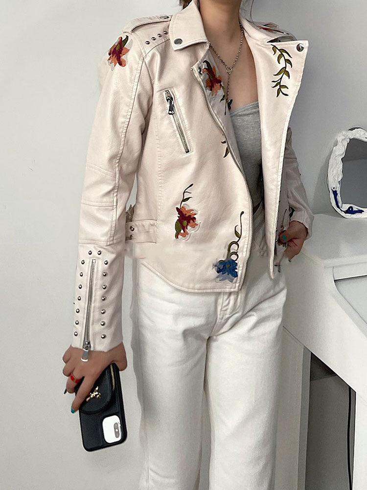 Kymber | Chaqueta Motera Negra Con Bordados Florales