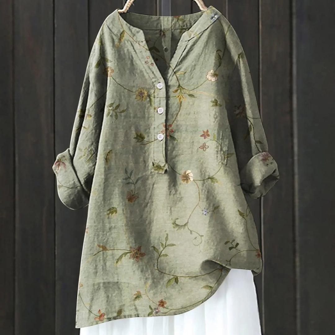 Jovita - Blusa de Manga Larga Con Cuello en V y Estampado Floral