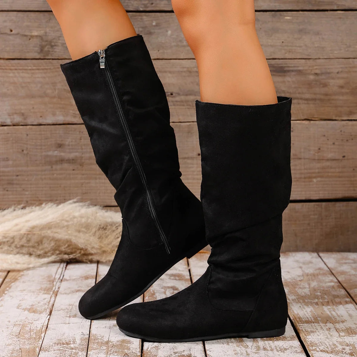 Fiamanuta | Botas Altas Estilo Slouchy con Punta Redonda