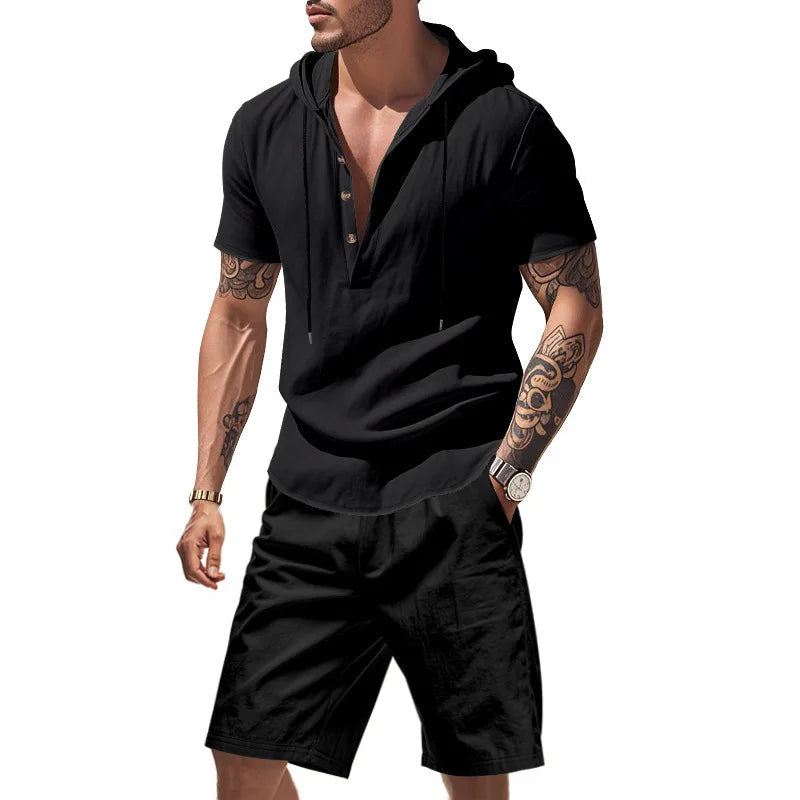 Wiliam - Conjunto de Camiseta Con Capucha y Pantalones Cortos de Manga Corta