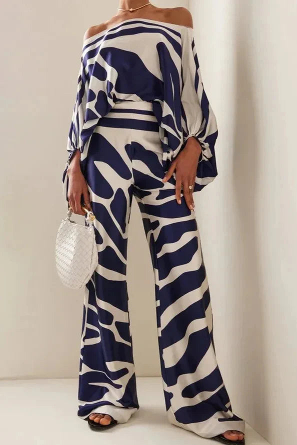 Florine | Conjunto Estampado de Dos Piezas con Pantalón
