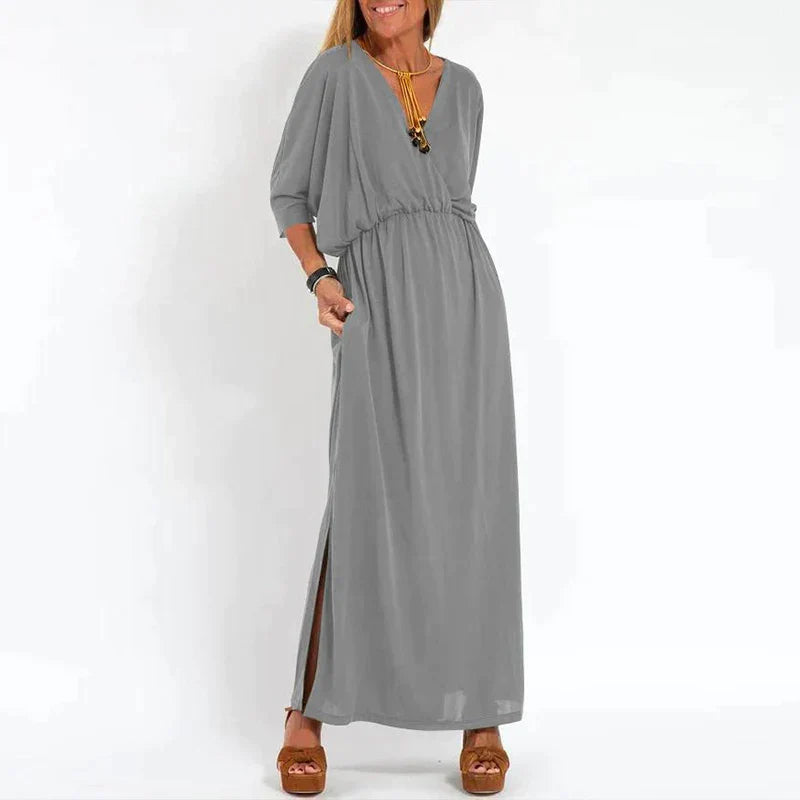 Vesna | Vestido Largo Con Cuello en V Y Bolsillos
