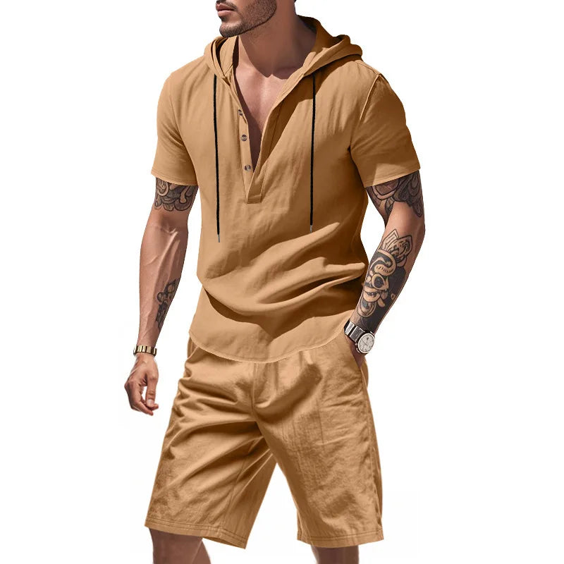 Wiliam - Conjunto de Camiseta Con Capucha y Pantalones Cortos de Manga Corta