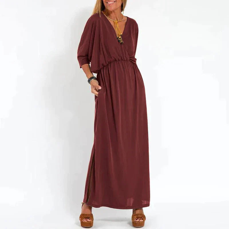Vesna | Vestido Largo Con Cuello en V Y Bolsillos