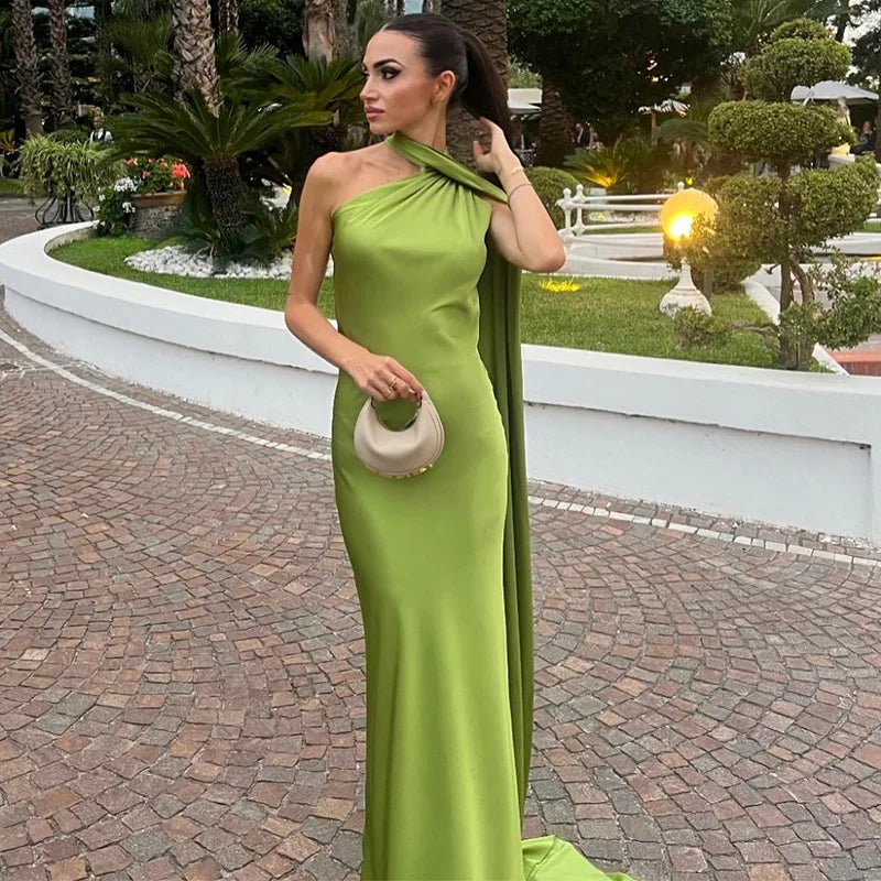 Lucila - Vestido Largo Drapeado Con Cuello Halter
