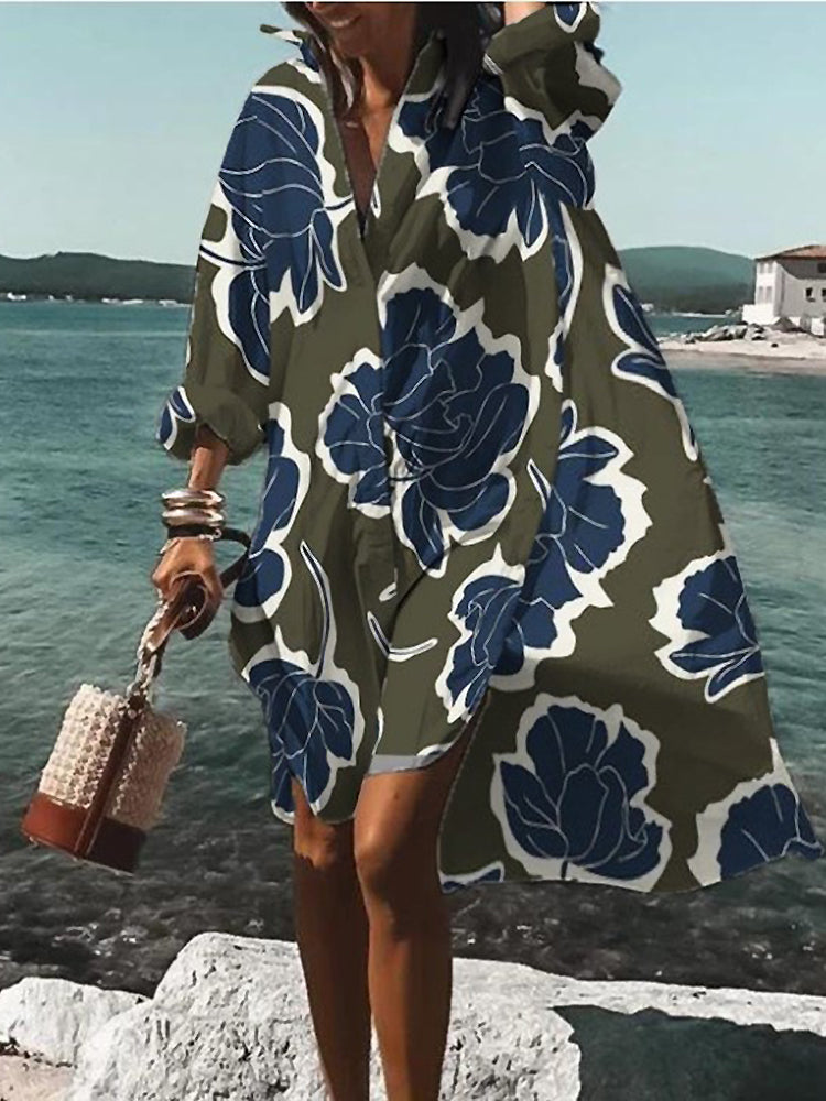Calogera | Vestido Camisero de Corte Holgado Con Estampado Geométrico