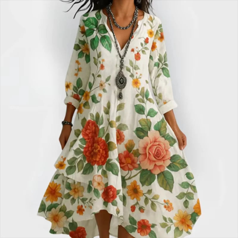Shanae | Vestido MIDI Con Cuello en V Y Estampado Floral