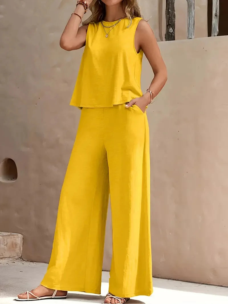 Dollie | Conjunto De Dos Piezas Sin Mangas Y De Pierna Ancha