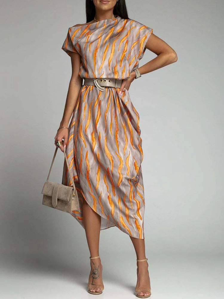Angie - Vestido Midi Asimétrico Estampado Con Cinturón