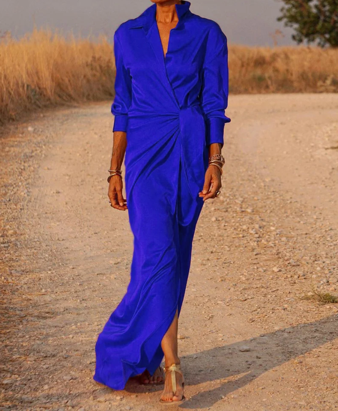 Abigale | Vestido Maxi Cruzado con Mangas Largas