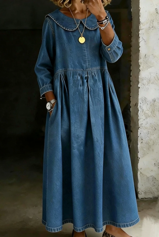 Dasol | Vestido de Manga Larga Con Cuello Vaquero