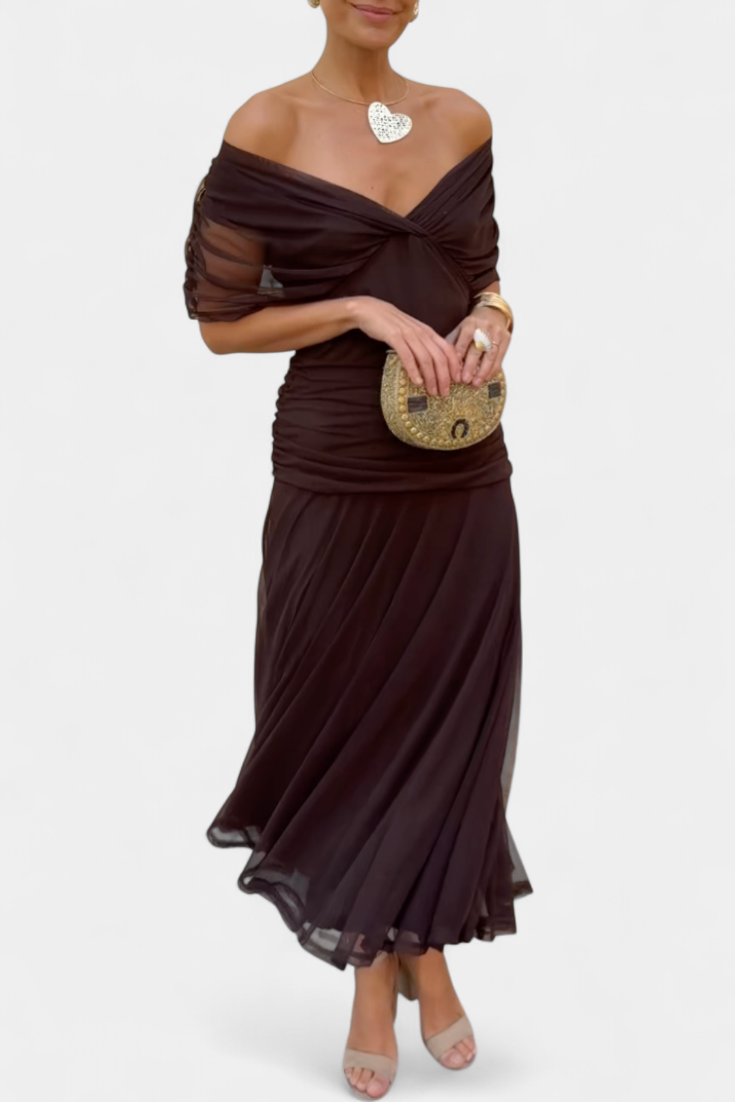 Lordanka | Vestido Largo Plisado Con Fruncidos Y Hombros Al Aire