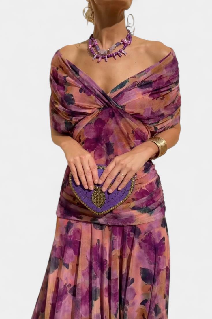 Lordanka | Vestido Largo Plisado Con Fruncidos Y Hombros Al Aire