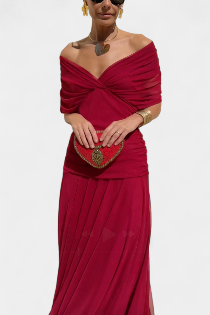 Lordanka | Vestido Largo Plisado Con Fruncidos Y Hombros Al Aire