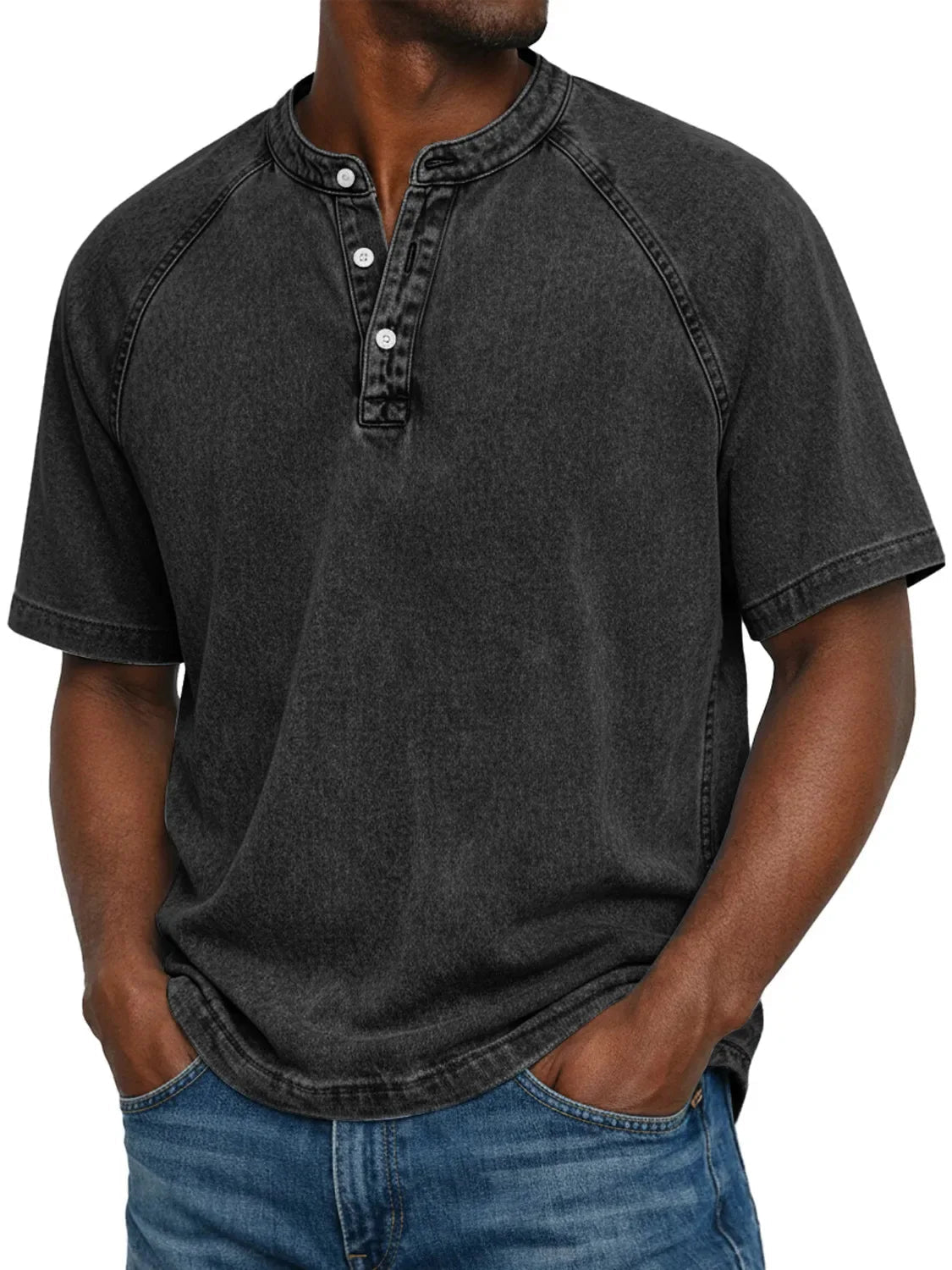 Esarot - Camiseta Henley Vintage Con Botones