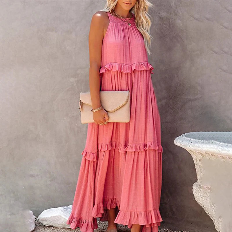 Munalisa | Vestido Maxi Escalonado con Volantes Sin Mangas