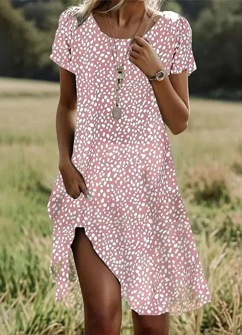 Giovana - Vestido Midi Estampado de Manga Corta
