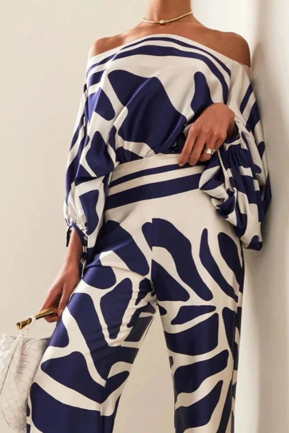Florine | Conjunto Estampado de Dos Piezas con Pantalón