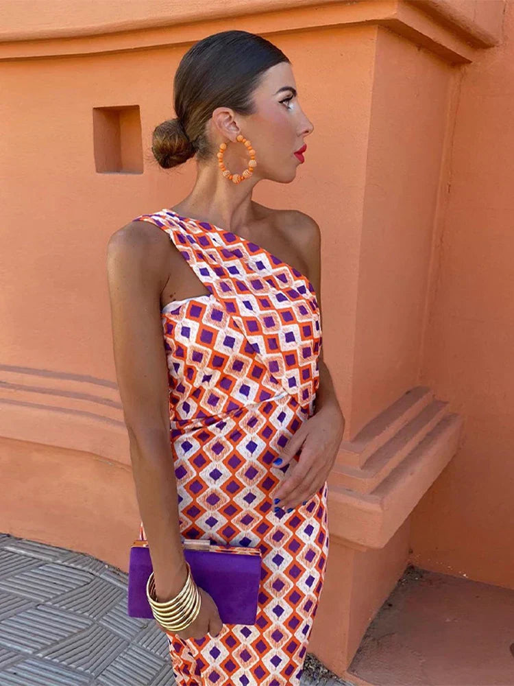 Svetlena | Vestido Maxi Estampado de Un Hombro