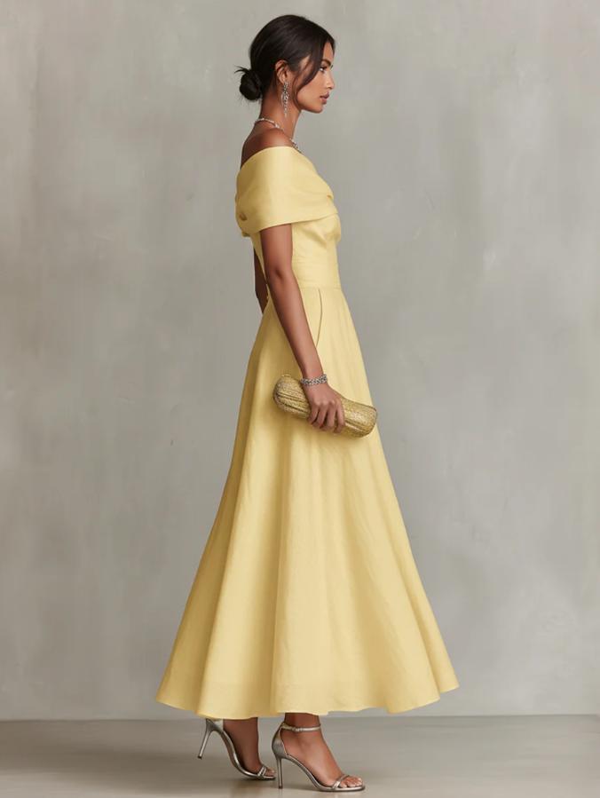 Nermin | Vestido MIDI Con Hombros Al Descubierto Y Diseño Acampanado
