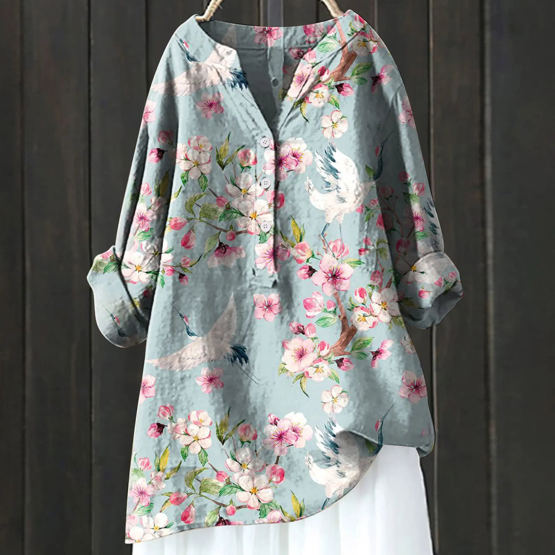 Jovita - Blusa de Manga Larga Con Cuello en V y Estampado Floral