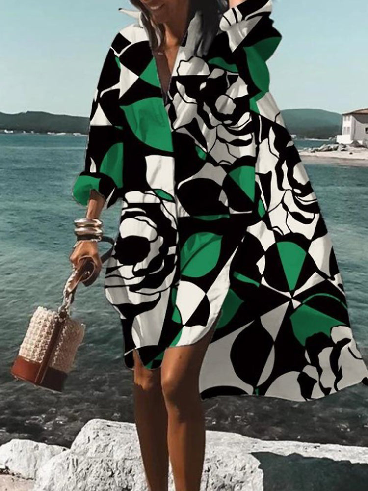 Calogera | Vestido Camisero de Corte Holgado Con Estampado Geométrico