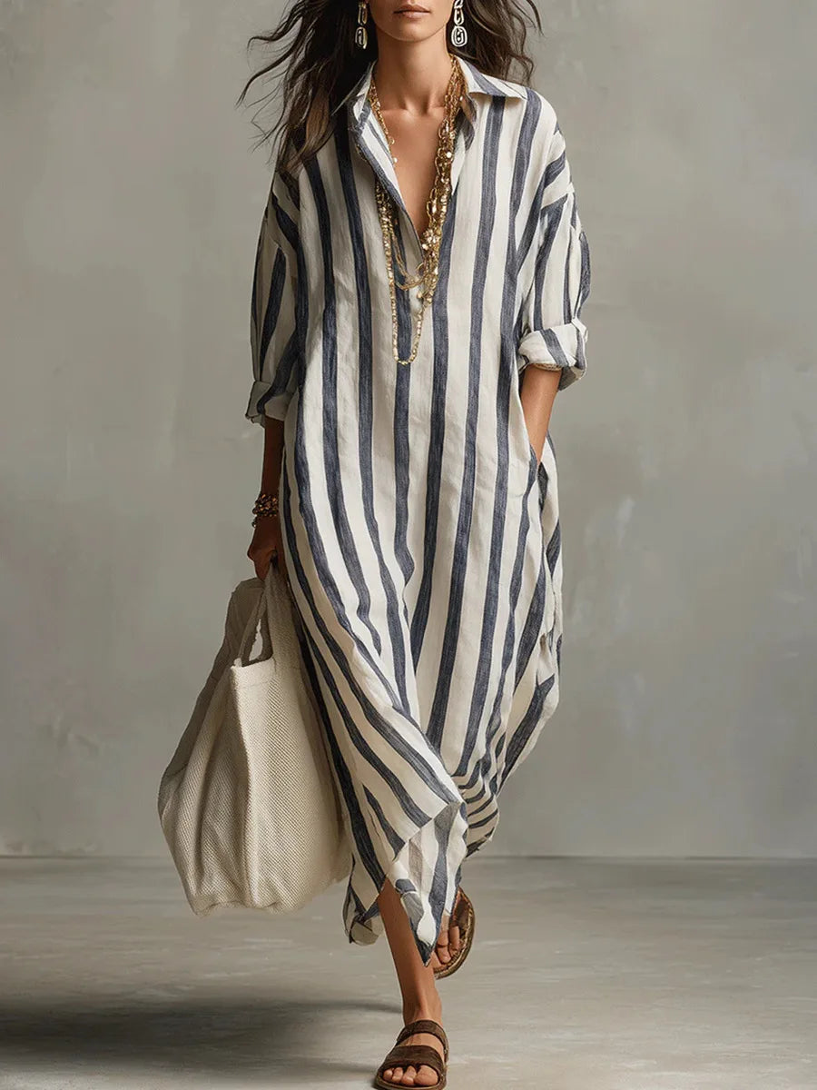 Danielli - Vestido Camisero Largo De Corte Holgado Con Rayas Verticales