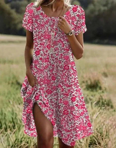 Giovana - Vestido Midi Estampado de Manga Corta