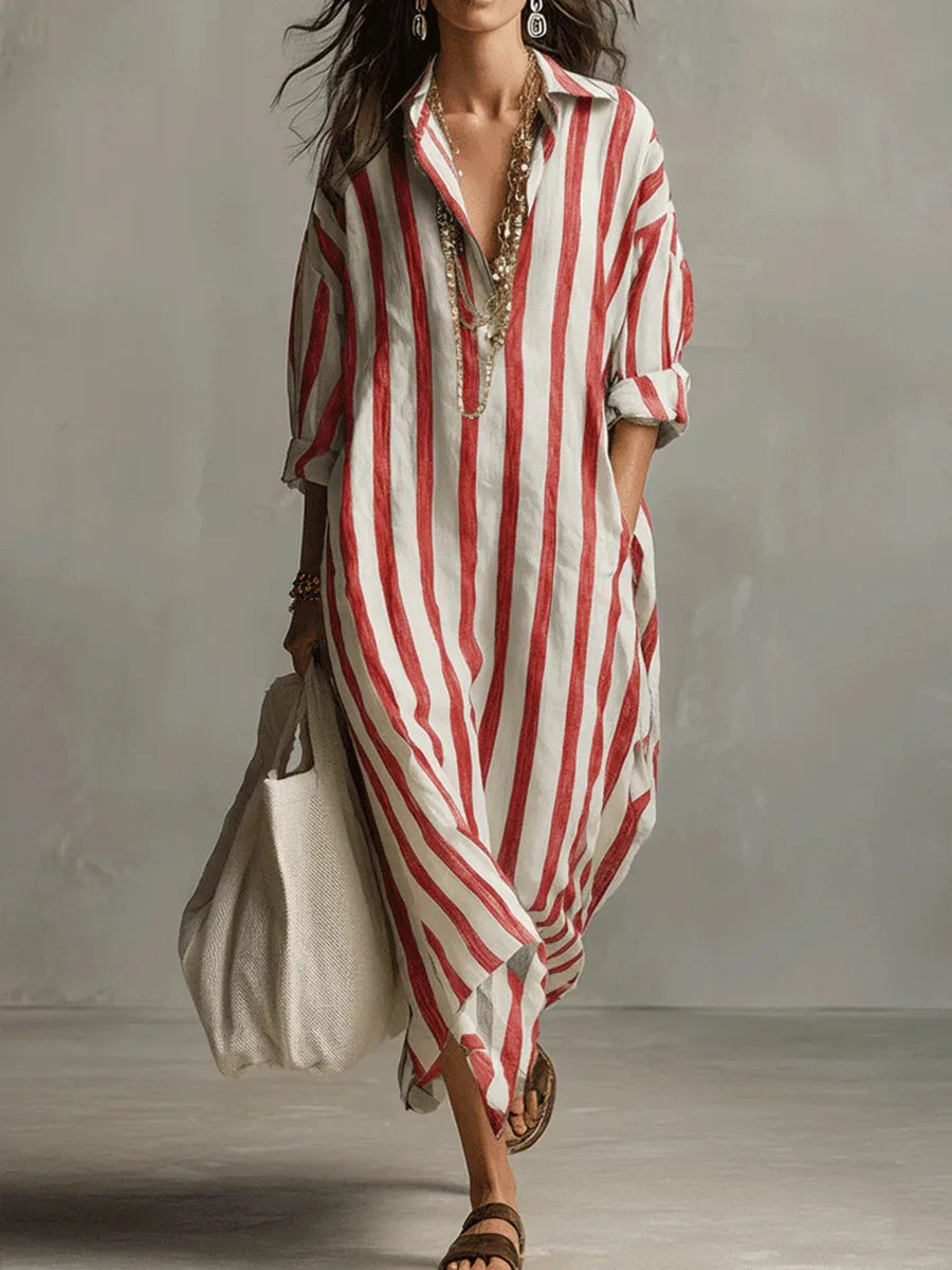 Danielli - Vestido Camisero Largo De Corte Holgado Con Rayas Verticales