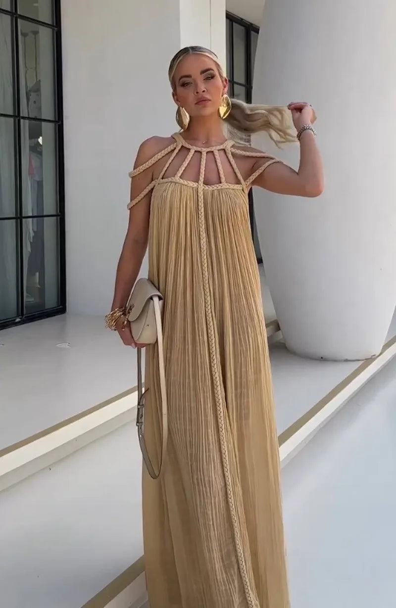 Nuriya | Vestido Largo Sin Mangas, Con Tirantes Y Pliegues, De Corte Fluido