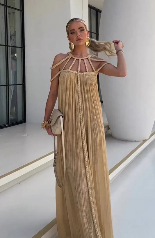 Nuriya | Vestido Largo Sin Mangas, Con Tirantes Y Pliegues, De Corte Fluido