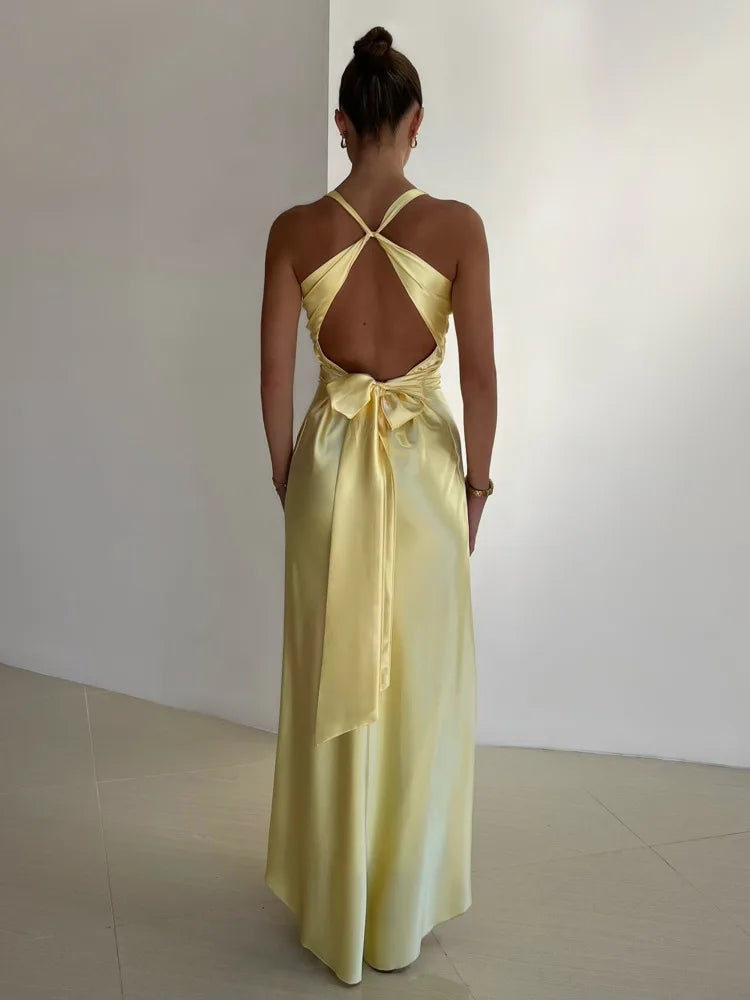 Fabiola | Vestido Maxi Amarillo Sin Mangas Cuello V