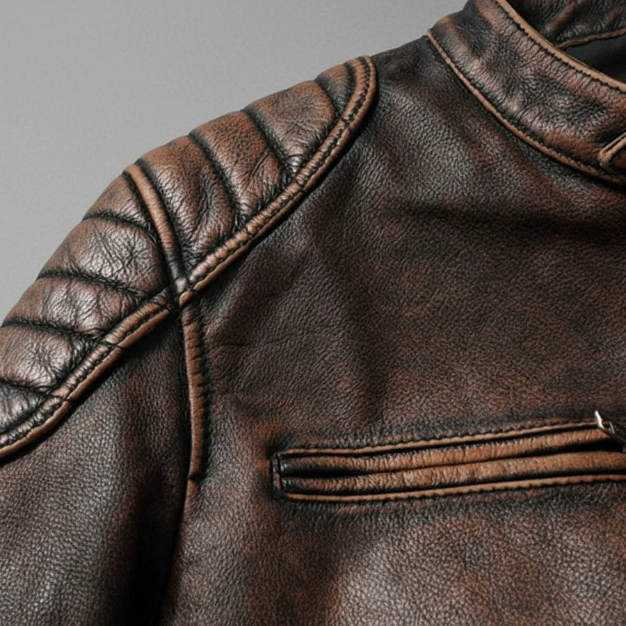 Samer | Chaqueta Moto Marrón Con Cremallera Hombre