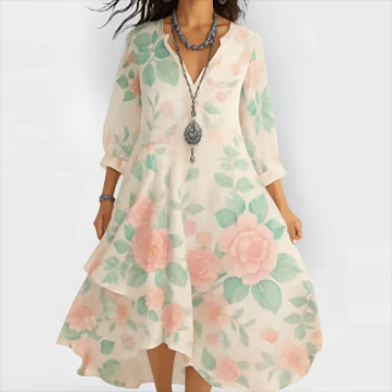 Shanae | Vestido MIDI Con Cuello en V Y Estampado Floral