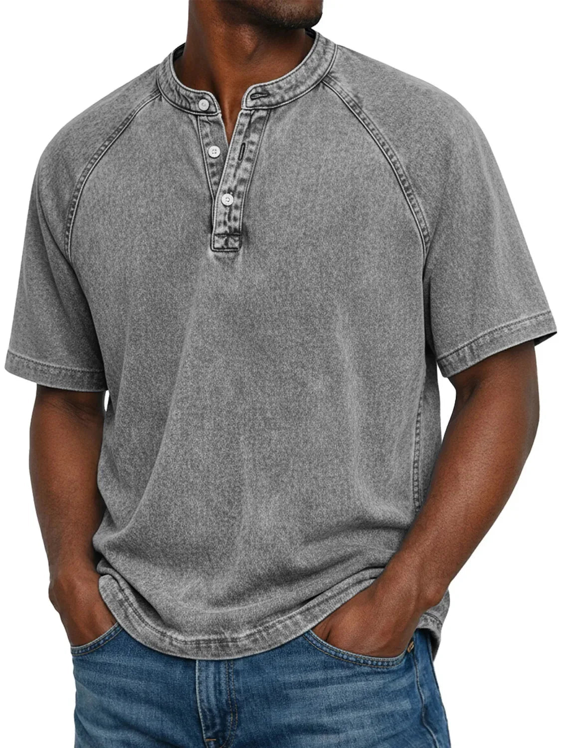 Misael | Camiseta Henley De Manga Corta Y Corte Raglán